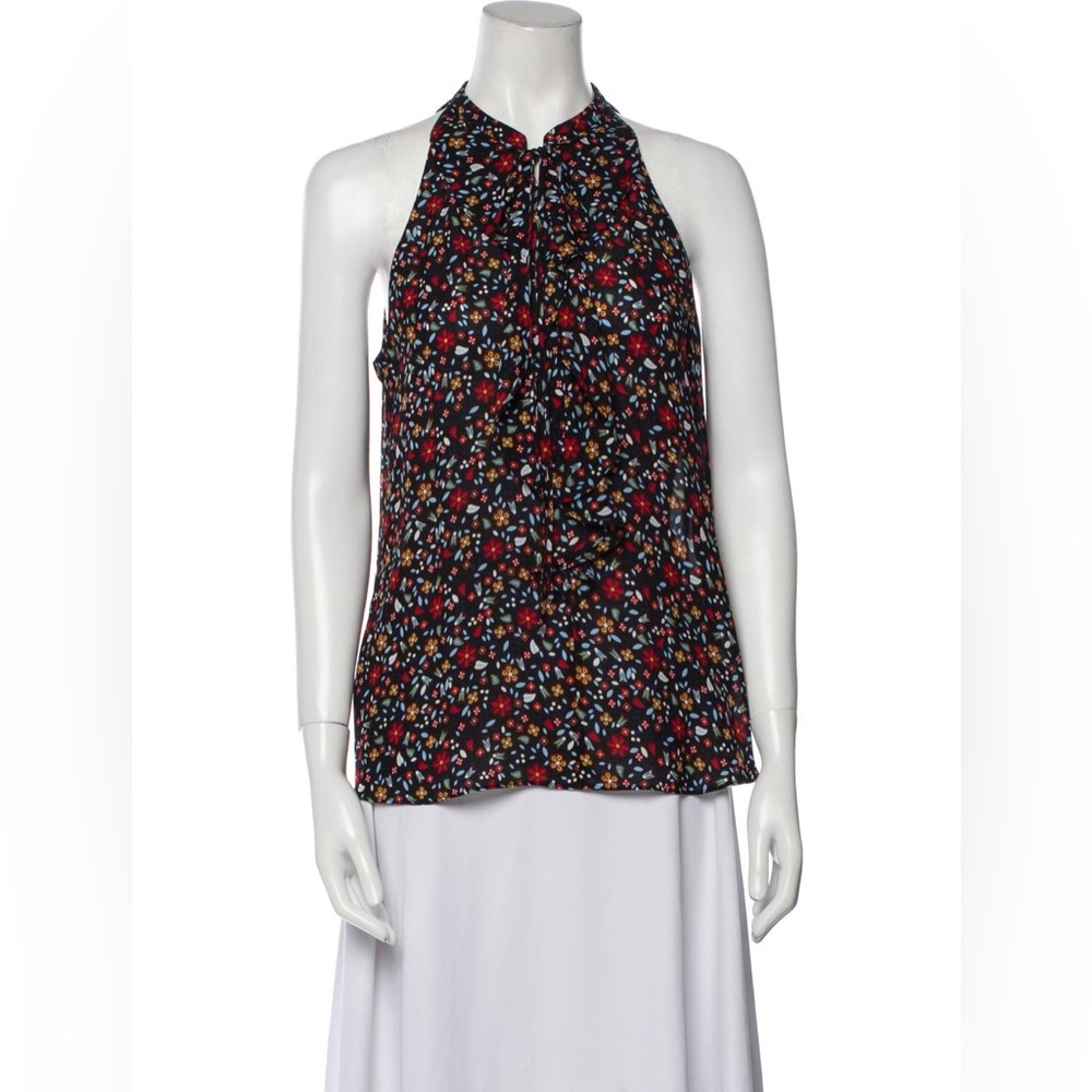 A.L.C Silk Printed V Neck Floral Ruffle Blouse 🌼 - Picture 1 of 11